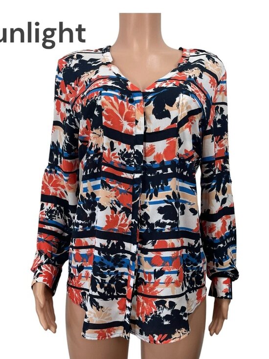 Simply Styled Tops - Simply Styled Womens Multicolored Button Down Top Blouse XL Long Roll Tap Sleeve